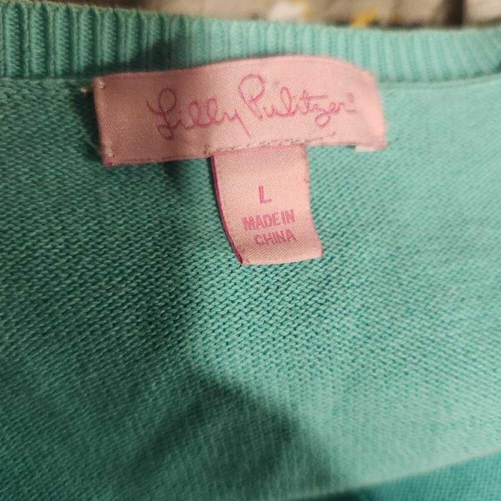 Lilly Pulitzer Women's Paley Beach Turquoise Cardigan Sz Large - Picture 6 of 9